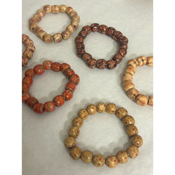 Lot of 6 Handmade Wooden Beaded Stackable Stretchy Bracelets MMJ - Picture 7 of 7